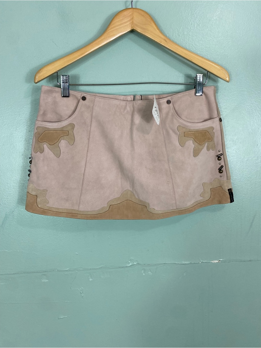One Teaspoon Rodeo Renegade Studded Applique Mini Suede Leather Skirt Small - Picture 2 of 13